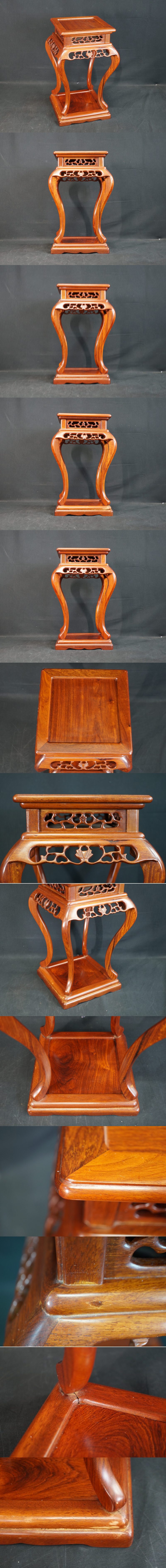 セール，HOT 東ハ:【唐木】透かし彫 高卓 高さ約48.3㎝ 幅約31.5×奥行